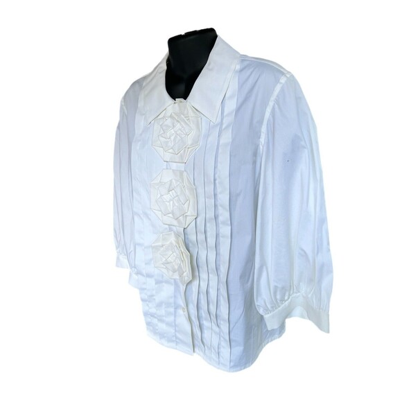 Oscar De La Renta Blouse 8 White Pleated Collar Floral Brooch Saks Fifth Avenue - Picture 1 of 12